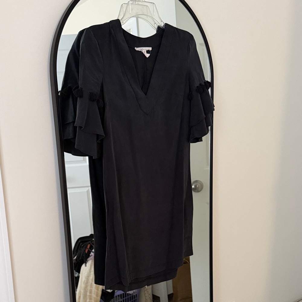 BCBGeneration Black V-Neck Mini Dress with Tiered Ruffle Sleeves